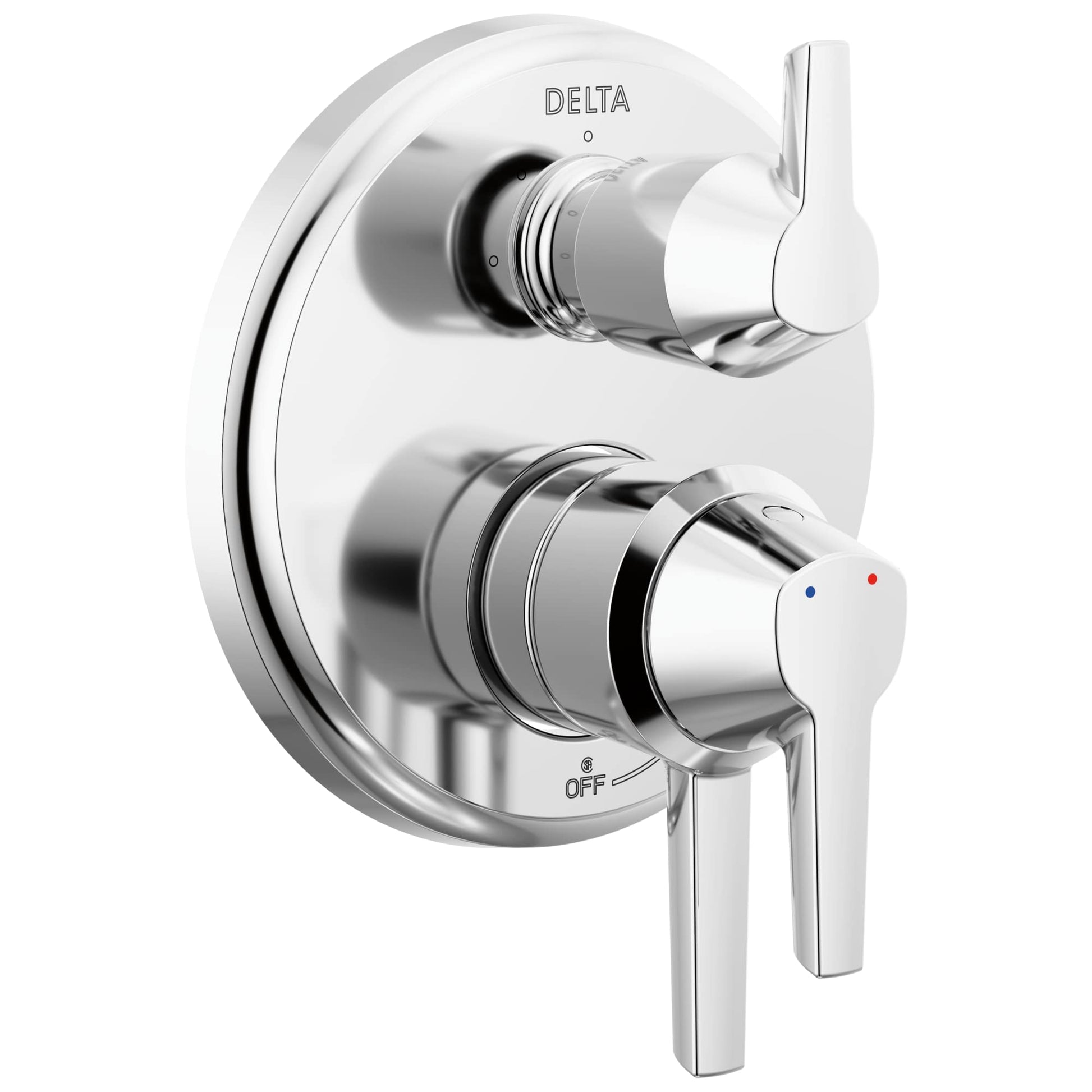 Chrome Delta Galeon 17S integrated diverter trim with dual lever handles and three-setting control mechanism.