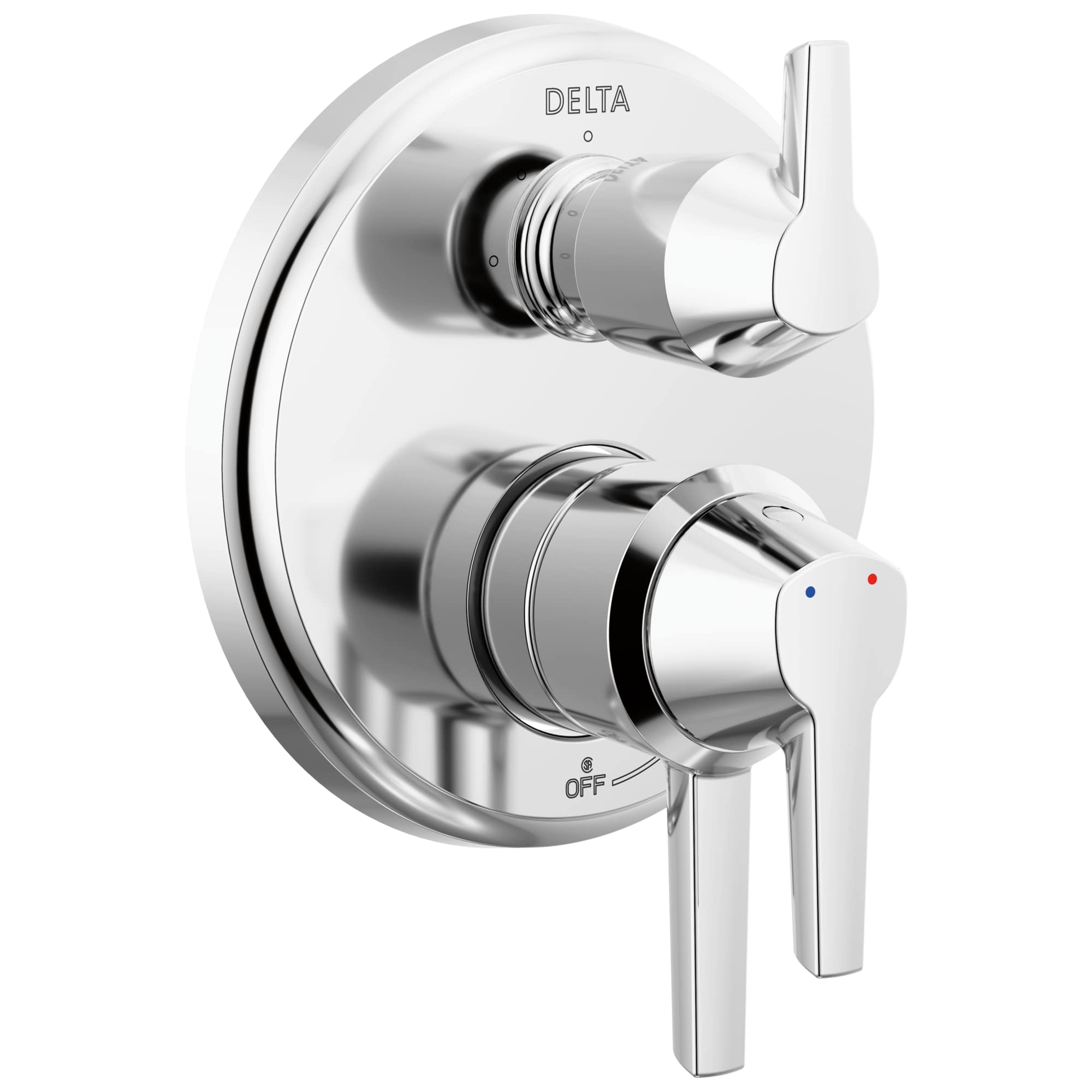 Chrome Delta Galeon 17S integrated diverter trim with dual lever handles and three-setting control mechanism.