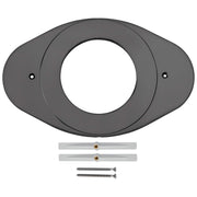 Matte black oval shower cover plate with center hole, mounting brackets, and screws included.