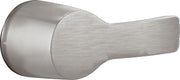 Stainless steel lever handle with brushed finish and curved cylindrical base for tub and shower valve.