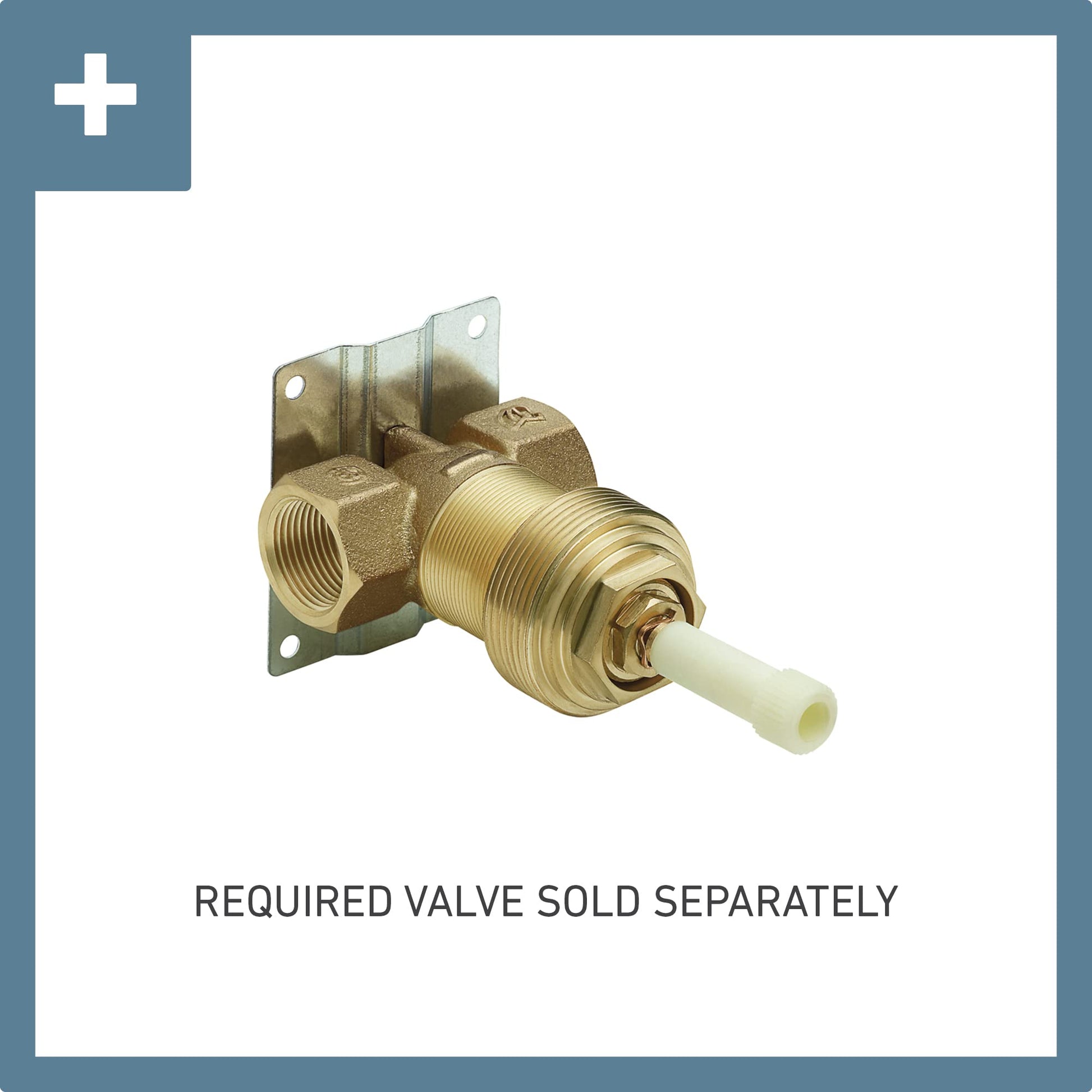 Brass valve trim kit with single handle control and mounting bracket, cream-colored stem visible.