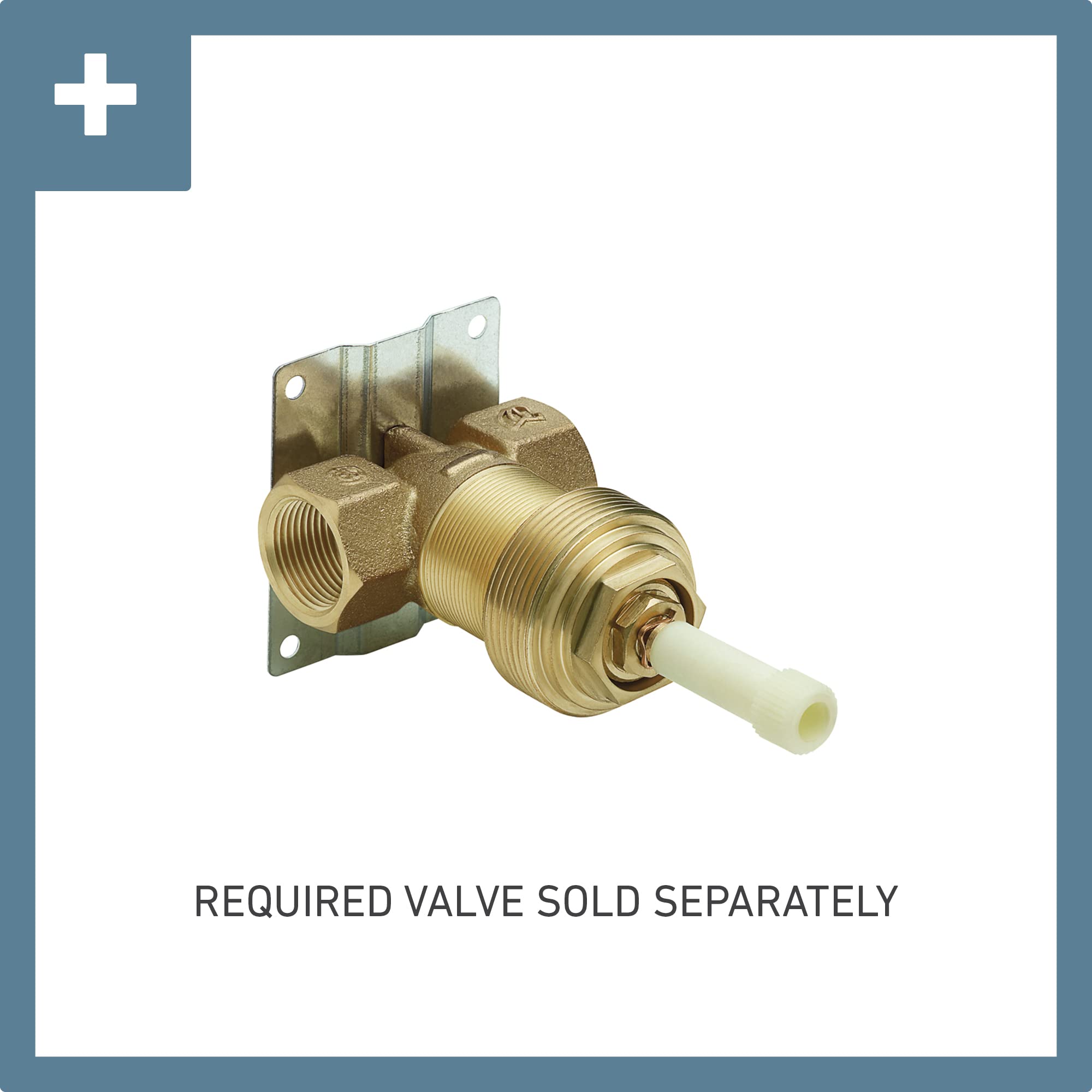 Brass valve trim kit with single handle control and mounting bracket, cream-colored stem visible.