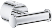 Chrome towel hook with cylindrical projecting arm and circular wall-mounted backplate.