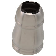 Stainless steel valve sleeve assembly with tapered body and open top featuring black internal ring.
