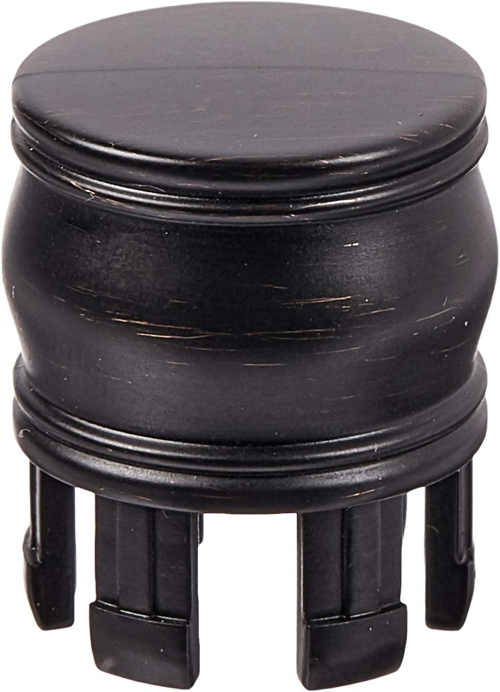 Venetian bronze end cap with rounded top and decorative grooved bands, featuring four prongs for installation.