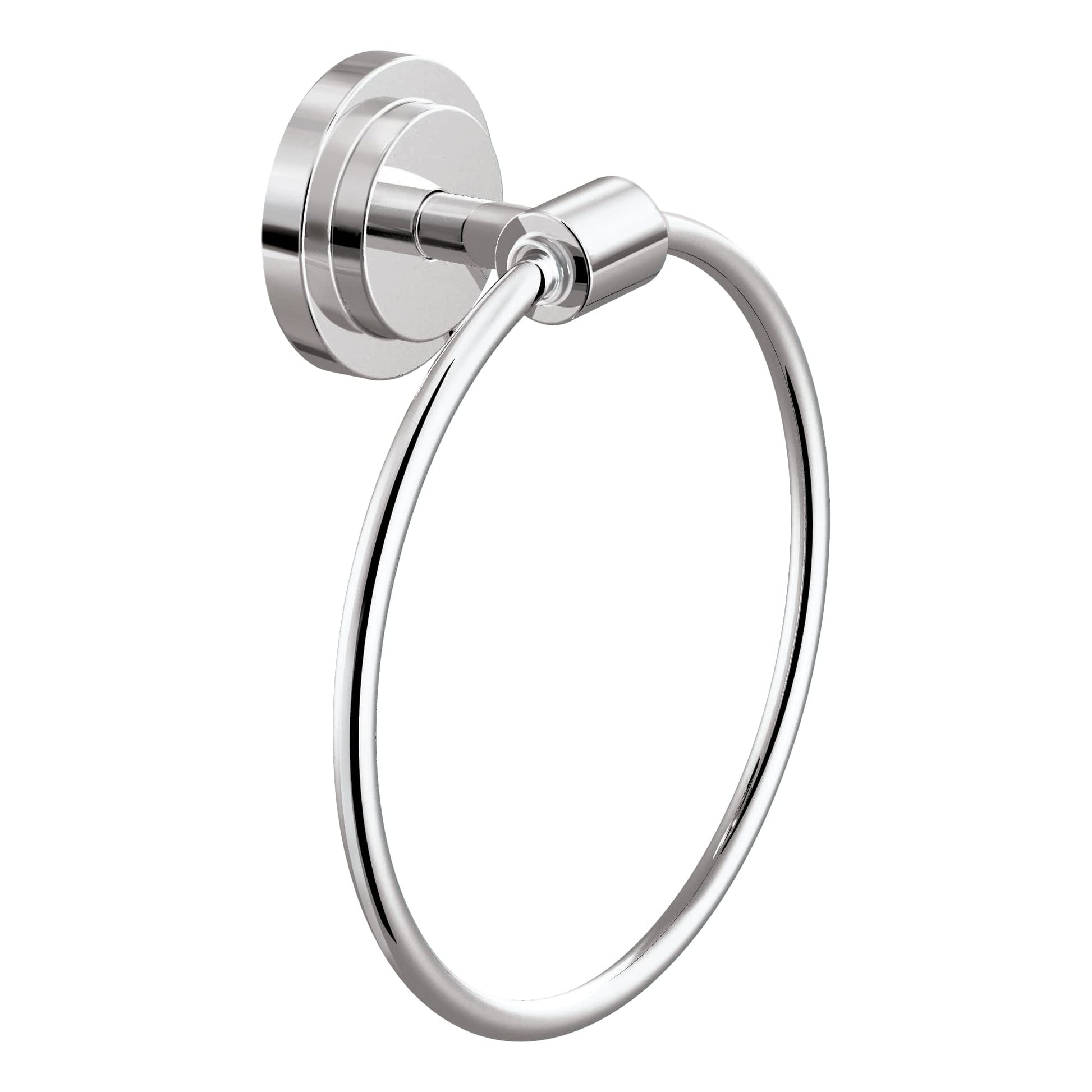 Chrome wall-mount towel ring with circular ring and round mounting plate.