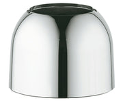 Chrome-finished cylindrical cap with rounded sides and dark rim, front view.