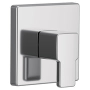 Chrome single-handle transfer valve trim with 90-degree angular design and rectangular escutcheon plate.
