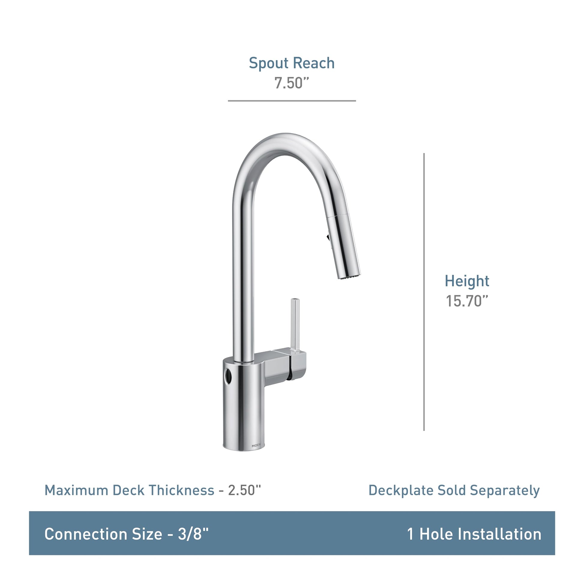 Chrome pulldown kitchen faucet with high arc spout, single handle, and sensor activation.