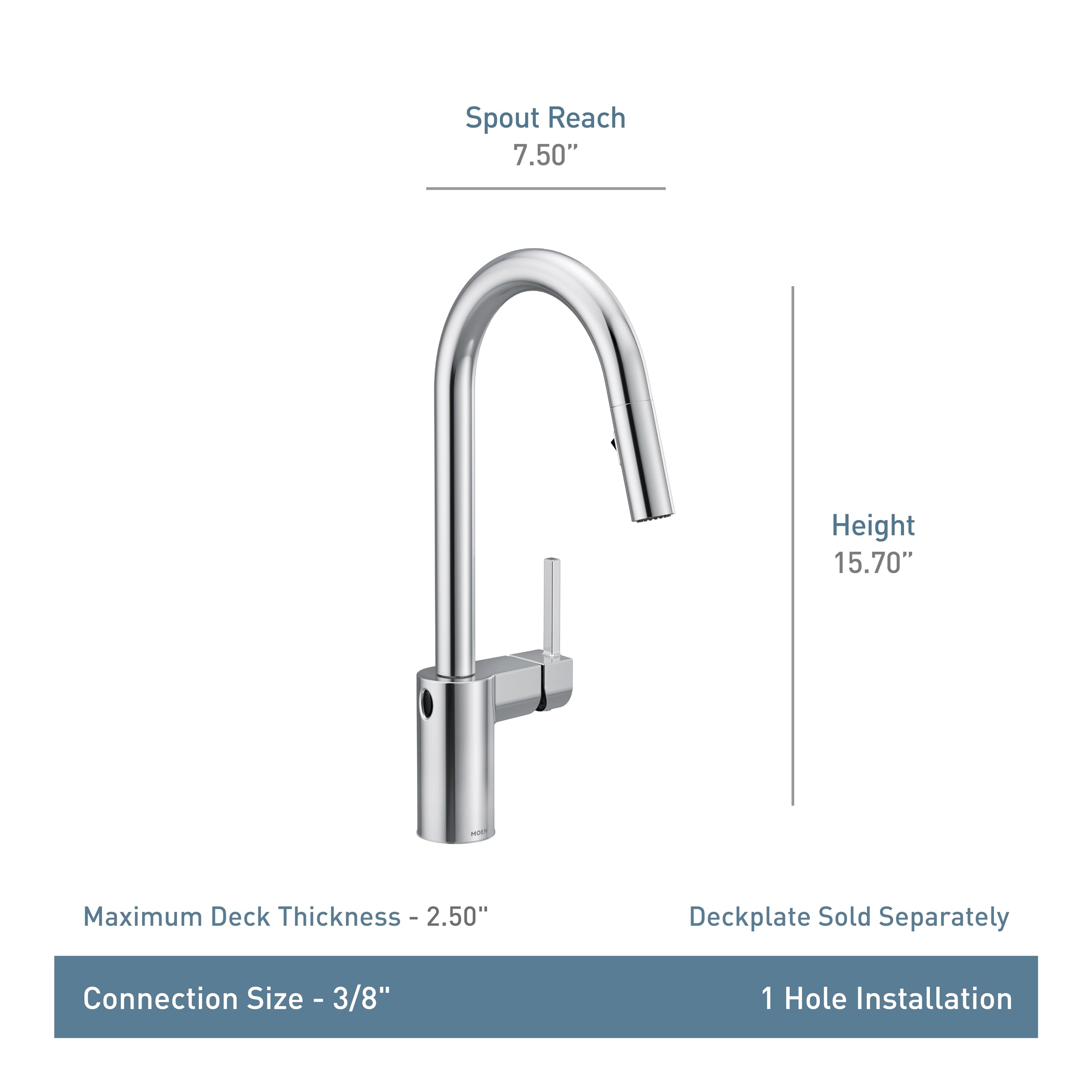 Chrome pulldown kitchen faucet with high arc spout, single handle, and sensor activation.