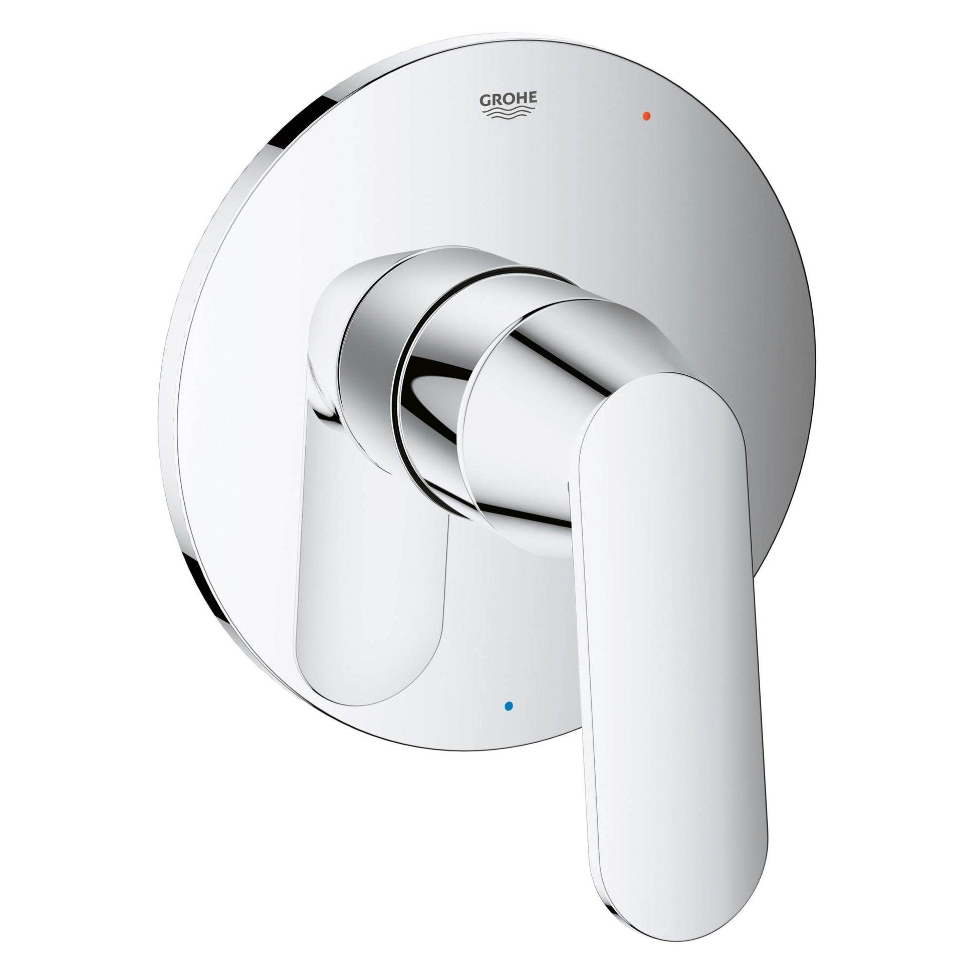 Grohe Eurosmart Cosmopolitan chrome pressure balance valve trim with single lever handle and round escutcheon plate.