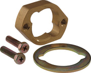 Brass hexagonal mounting nut with two threaded holes, metal washer, and two Phillips head screws.