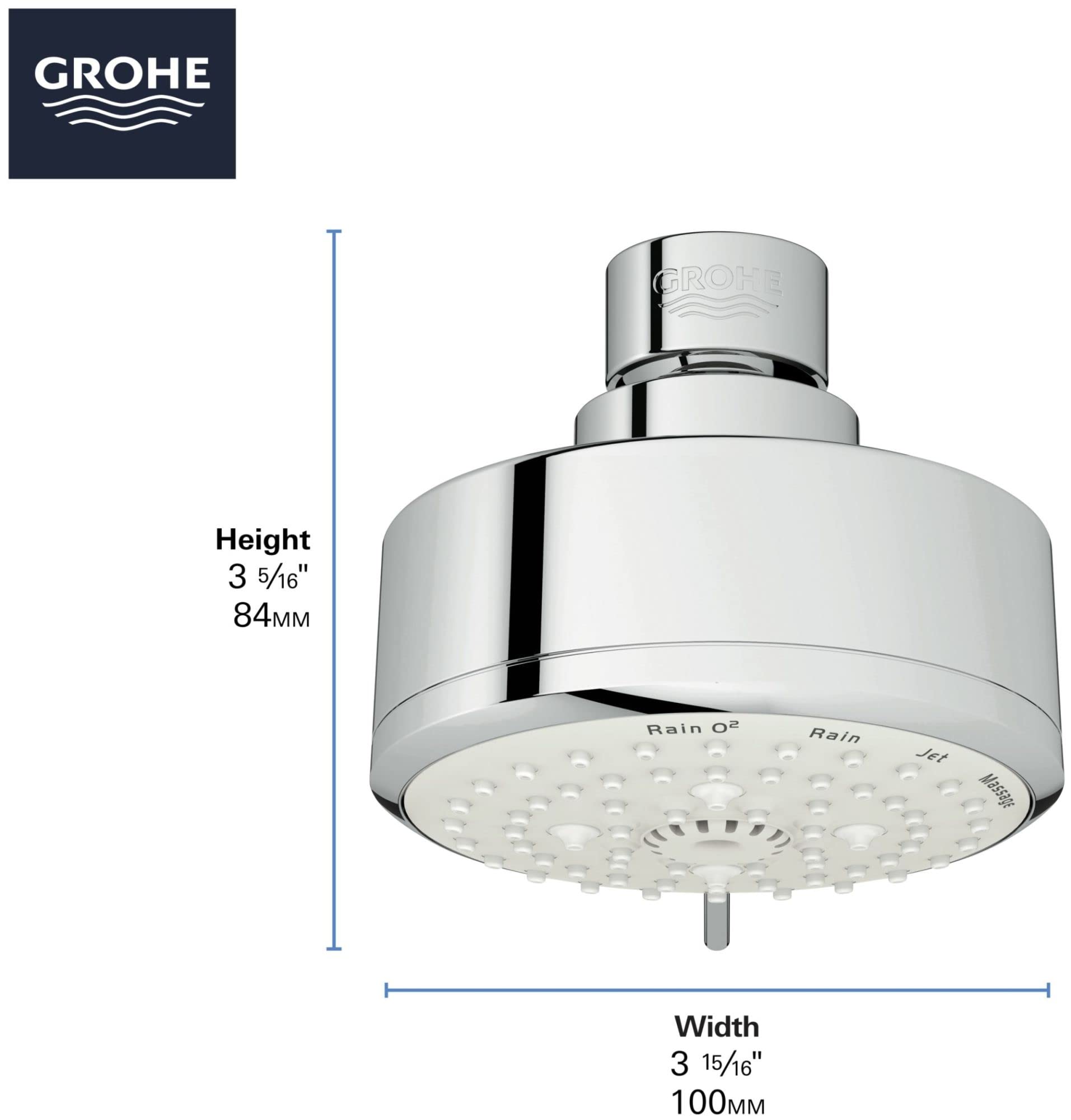 Grohe Tempesta 26043A01 100 Shower Head, 4" - 4 Sprays, 1.75 gpm in Grohe Hard Graphite