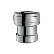 Polished chrome check valve with cylindrical body and tiered connection ports.