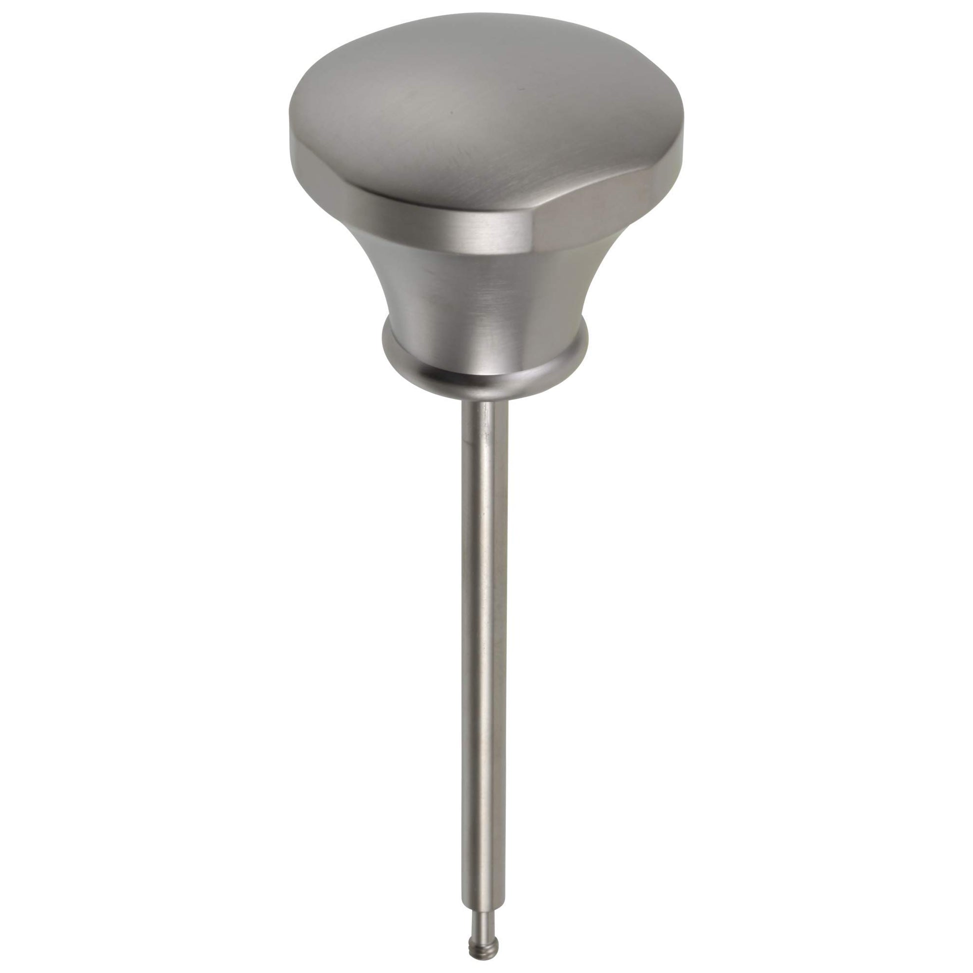 Stainless steel lift rod and finial with rounded mushroom-shaped handle for bath diverter control.