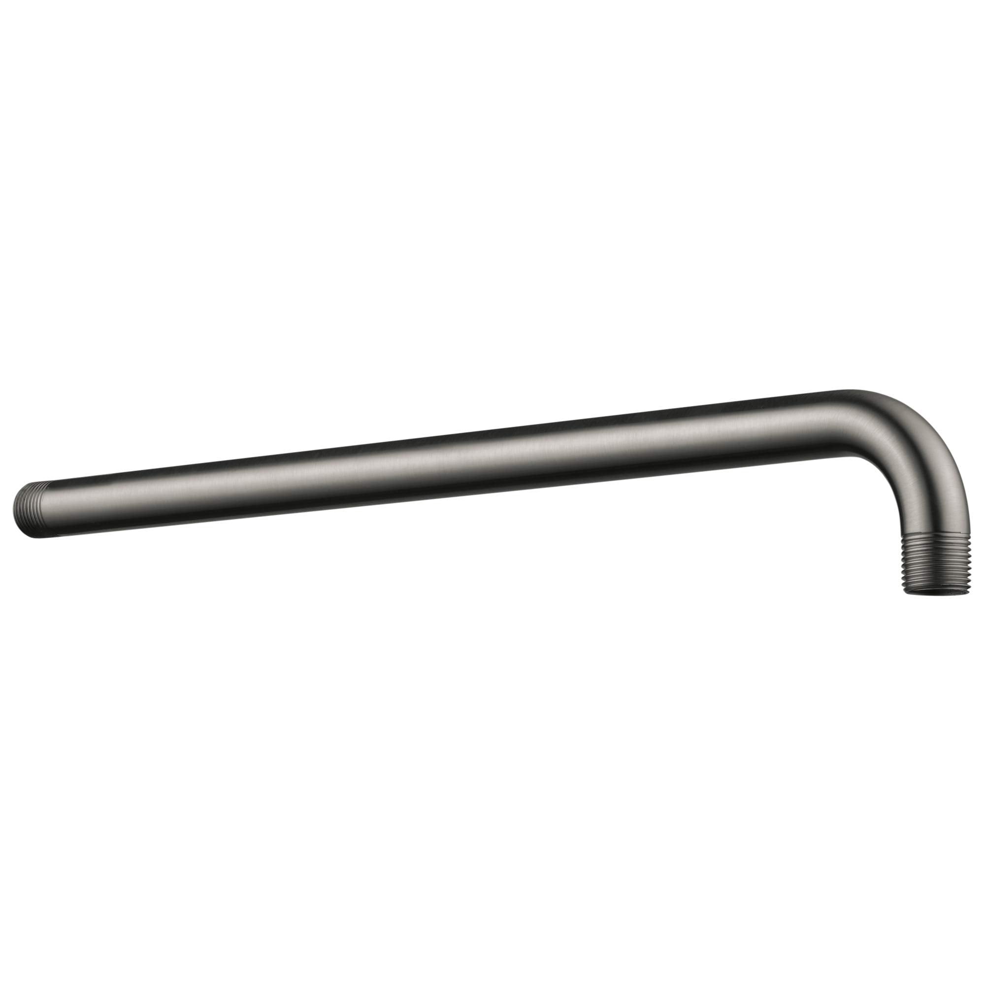 Black stainless steel shower arm with 90-degree bend and threaded connections on both ends.