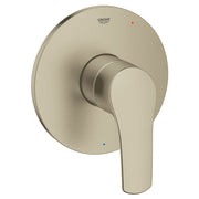 Grohe Eurosmart brushed nickel pressure balance valve trim with lever handle and circular escutcheon plate.