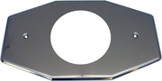 Stainless steel hexagonal shower valve cover plate with centered circular opening and two mounting holes.