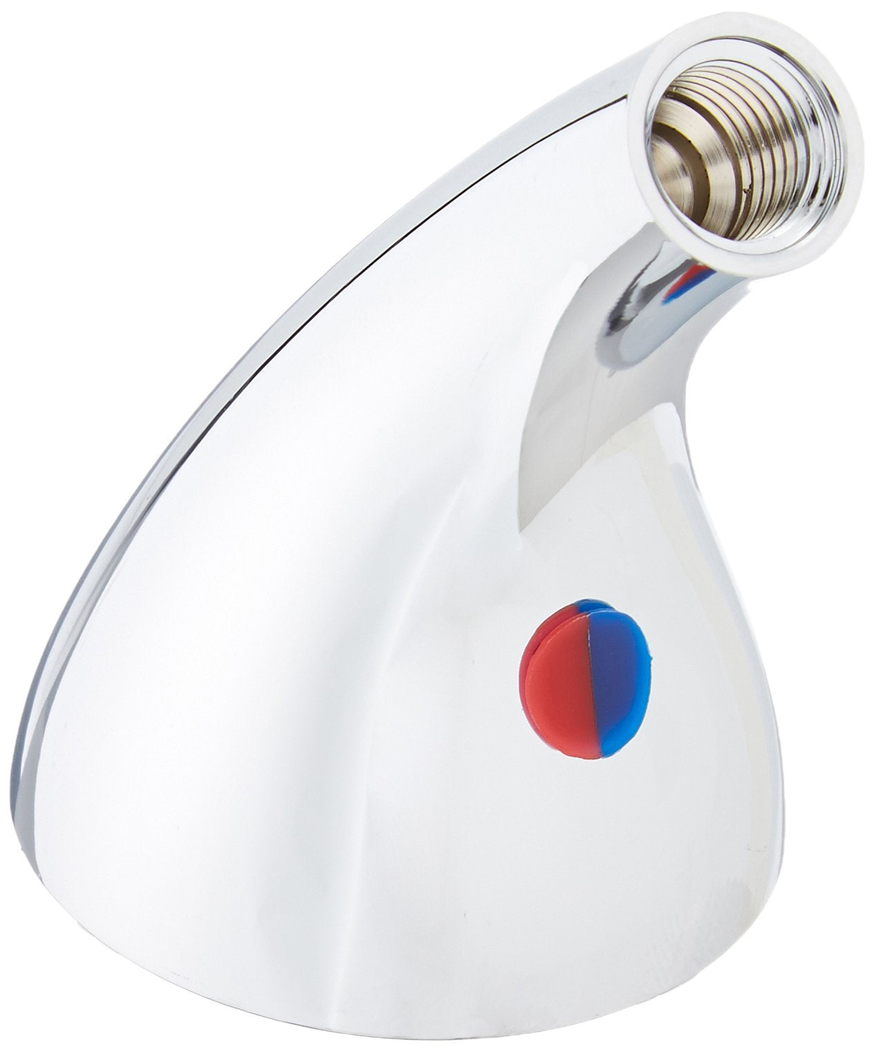 White handle base accent with chrome-finished threaded connection and red and blue indicator buttons on front.