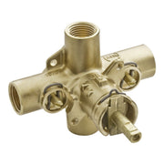 Brass commercial valve with multiple threaded ports and adjustment handles on white background.
