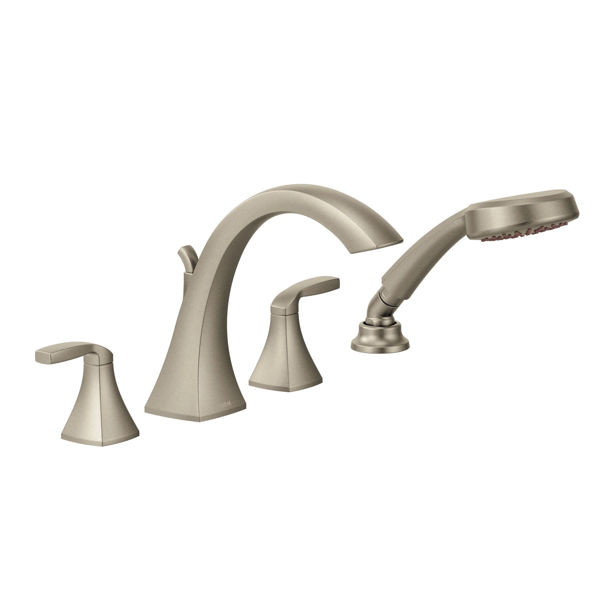 Moen Voss Two Handle Deck Mount Roman Tub Faucet Trim Kit with Single Function Handshower in Nickel - T694BN