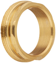 Brass bonnet nut with threaded exterior and hollow center opening.