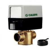 Caleffi Z45 zone valve with gray and black actuator head, brass body with sweat connections, and black power cord.