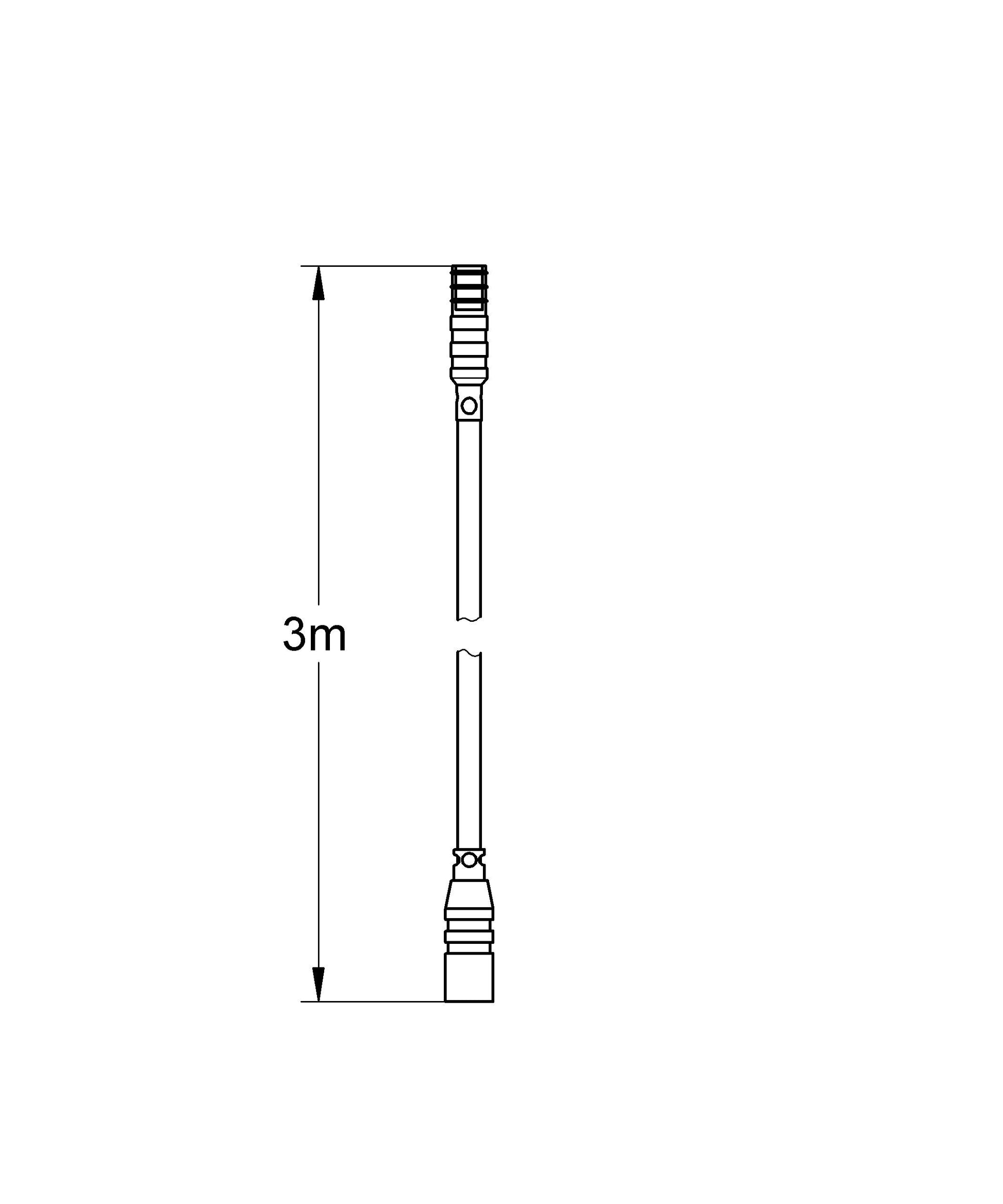 Chrome extension cable with threaded connectors on each end, measuring 3 meters in length.