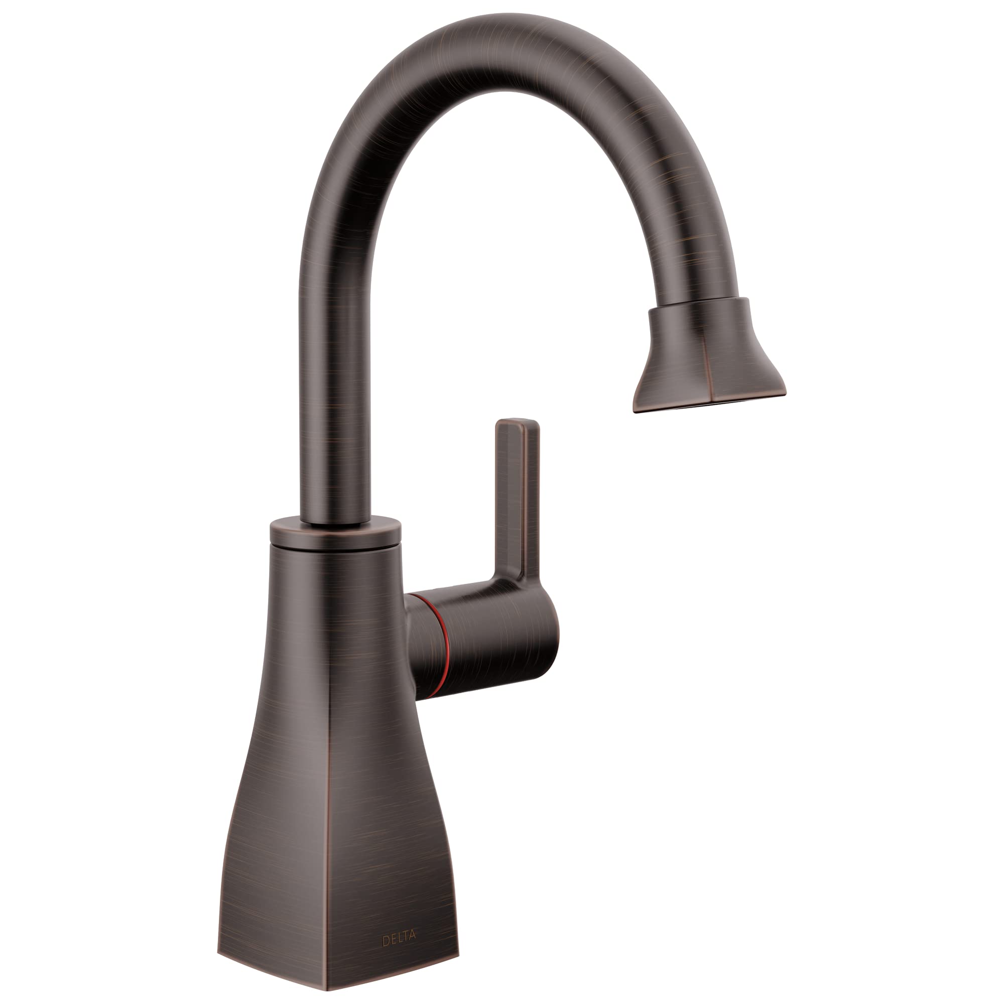 Black matte instant hot water dispenser with curved gooseneck spout and single lever handle.