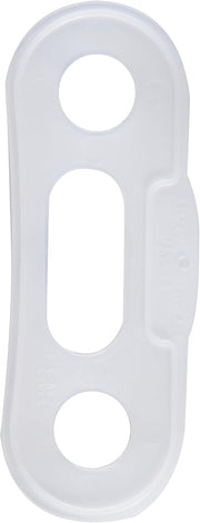 Clear rubber gasket with three circular openings arranged vertically on an elongated oval base.