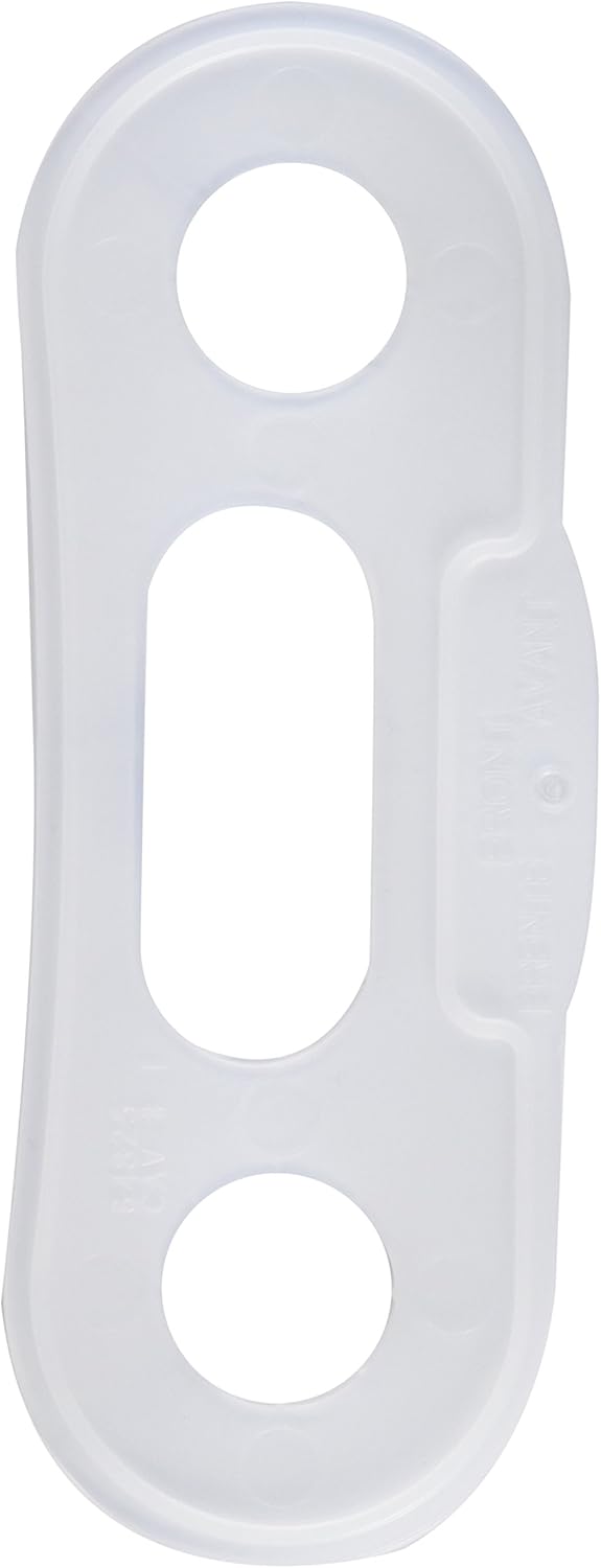 Clear rubber gasket with three circular openings arranged vertically on an elongated oval base.