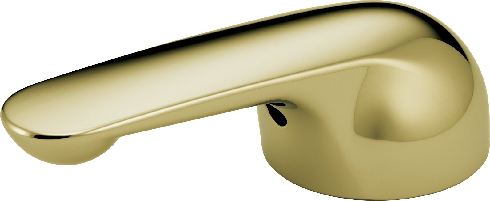 Polished brass metal lever handle with curved design and mounting base.