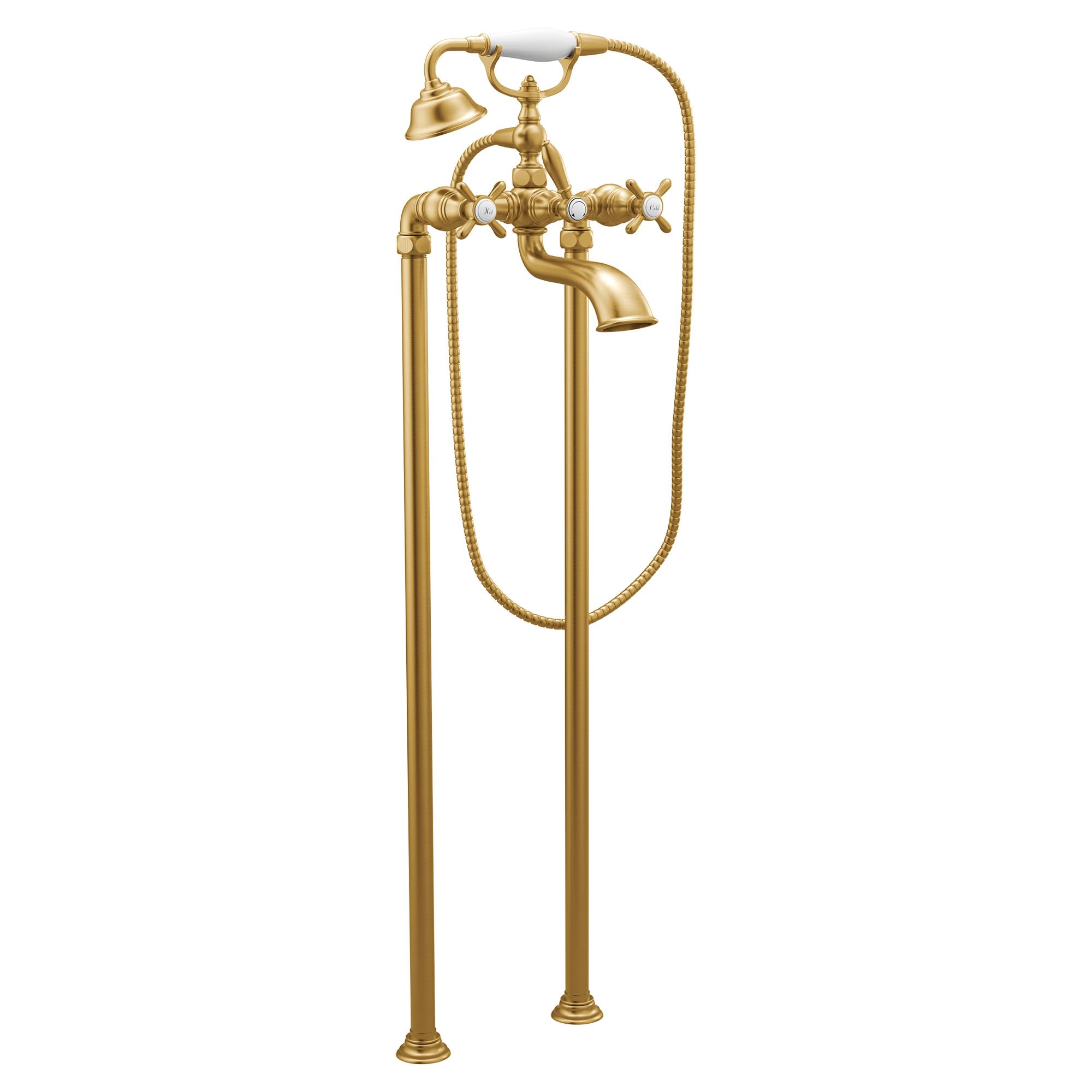 Moen Weymouth Two Handle Freestanding Tub Filler with Cross Handles and Handshower in Brushed Gold - S22105BG