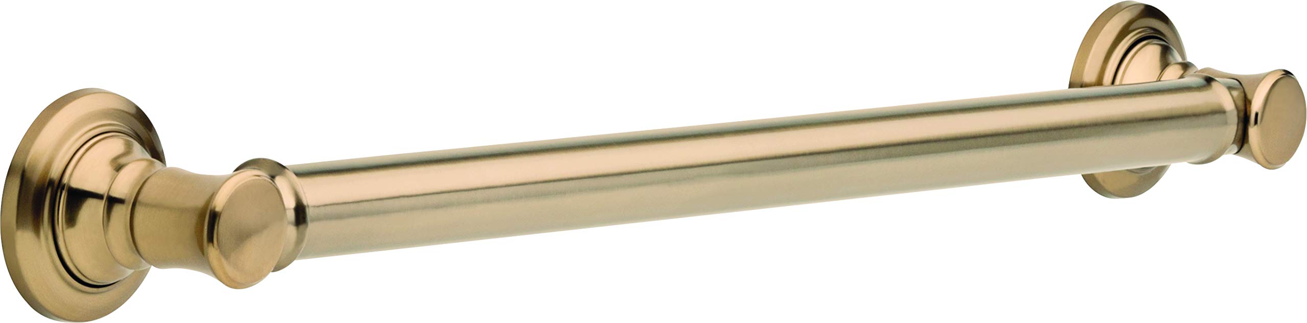 Champagne bronze grab bar with decorative circular mounting flanges on both ends, approximately 24 inches long.