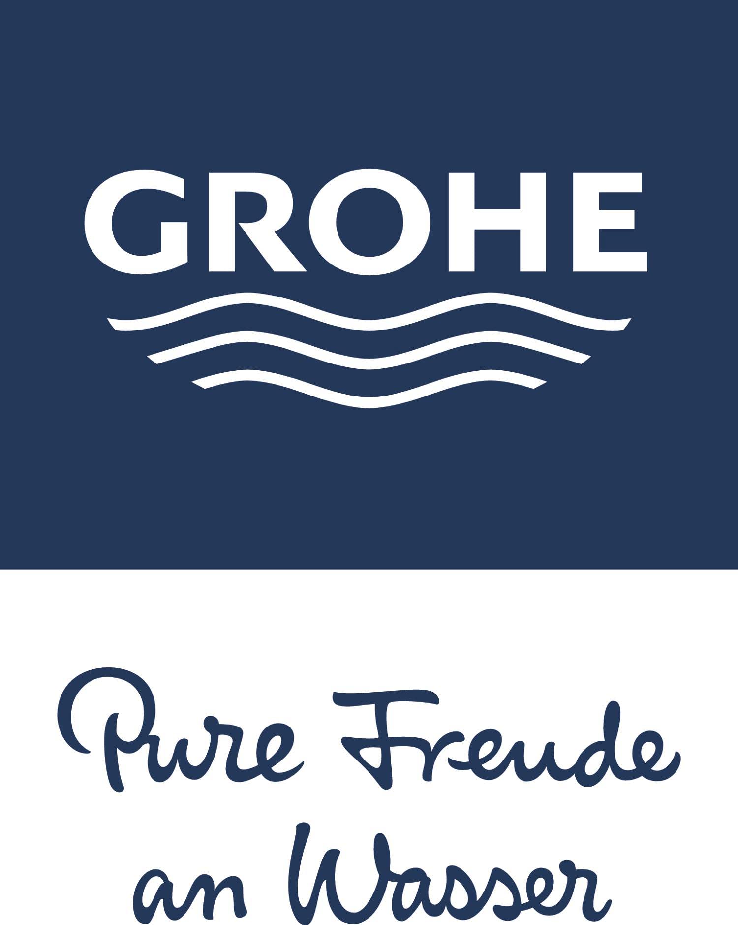Grohe logo and branding text on dark blue and white background.