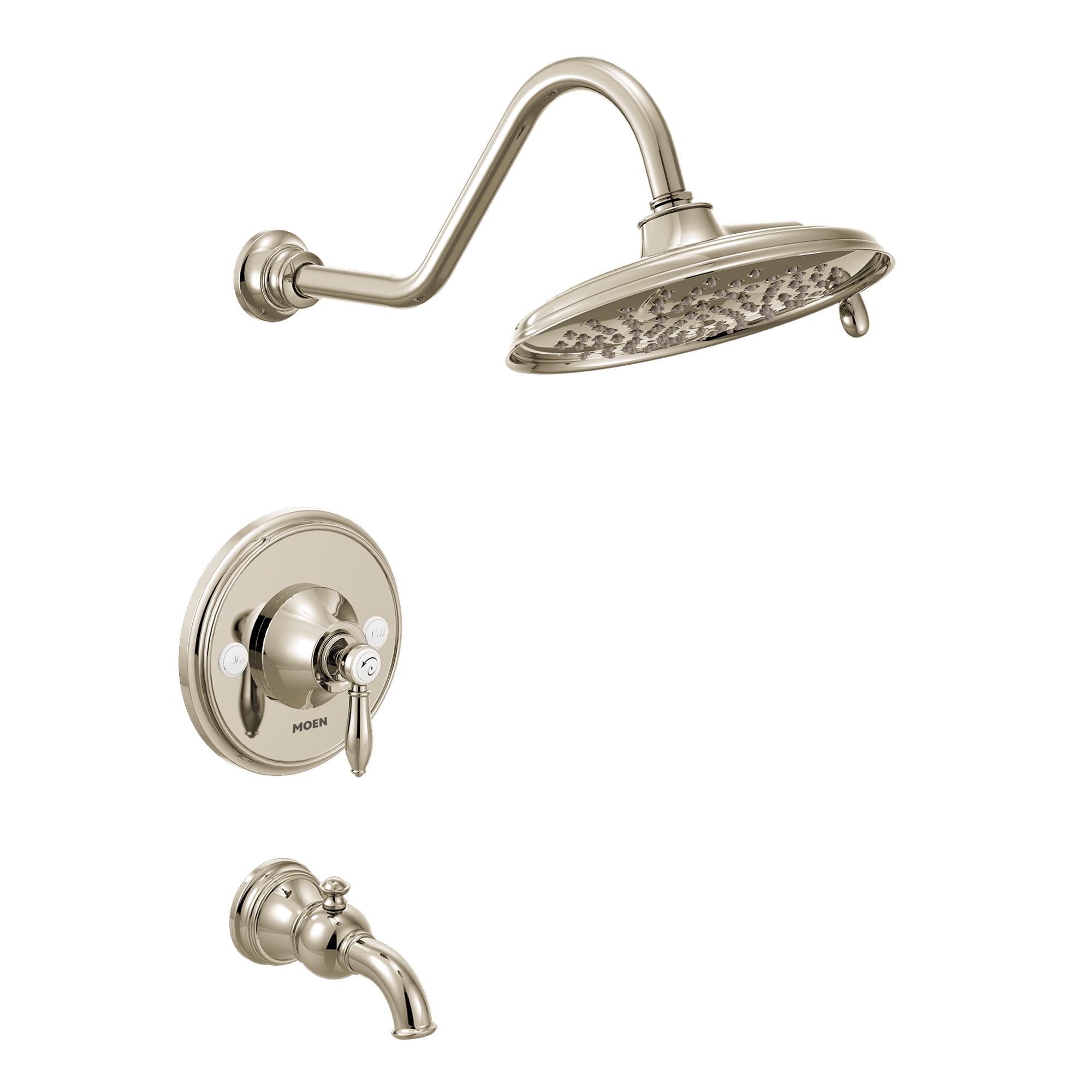 Moen Weymouth Posi Temp Tub and Shower Trim Kit including 9 Inch 2 Spray Eco Performance Rainshower Polished in Polished Nickel - TS32104EPNL