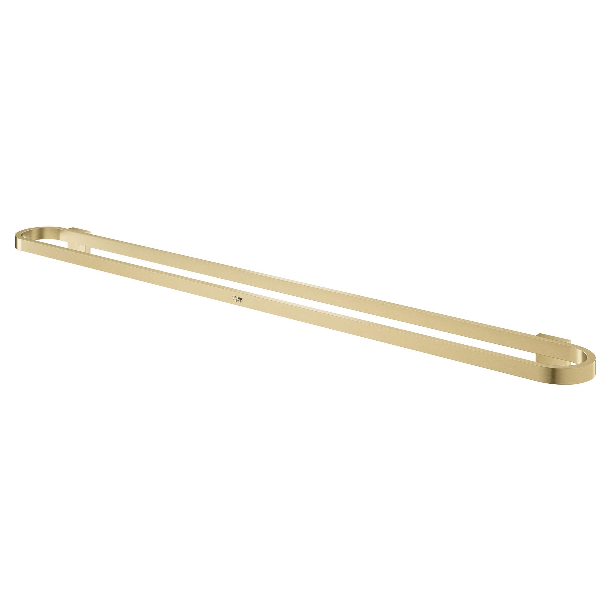 Grohe brushed gold towel bar with rounded ends, 32 inches long.