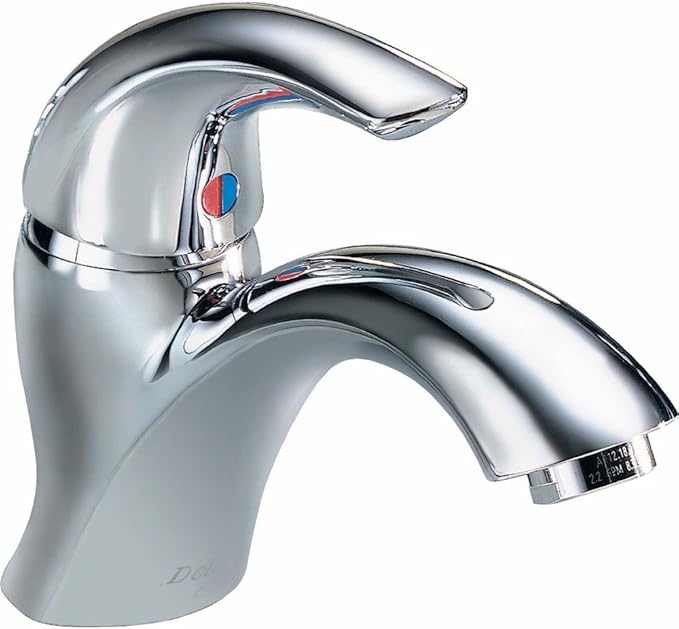 Chrome single-handle bathroom faucet with curved spout and lever control, no pop-up drain assembly.