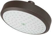 Oil rubbed bronze single function shower head with white spray face and multiple jets.
