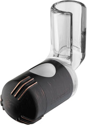 Rubbed bronze wall-mounted shower slider with clear cylindrical holder and adjustable bracket for handheld showerhead.