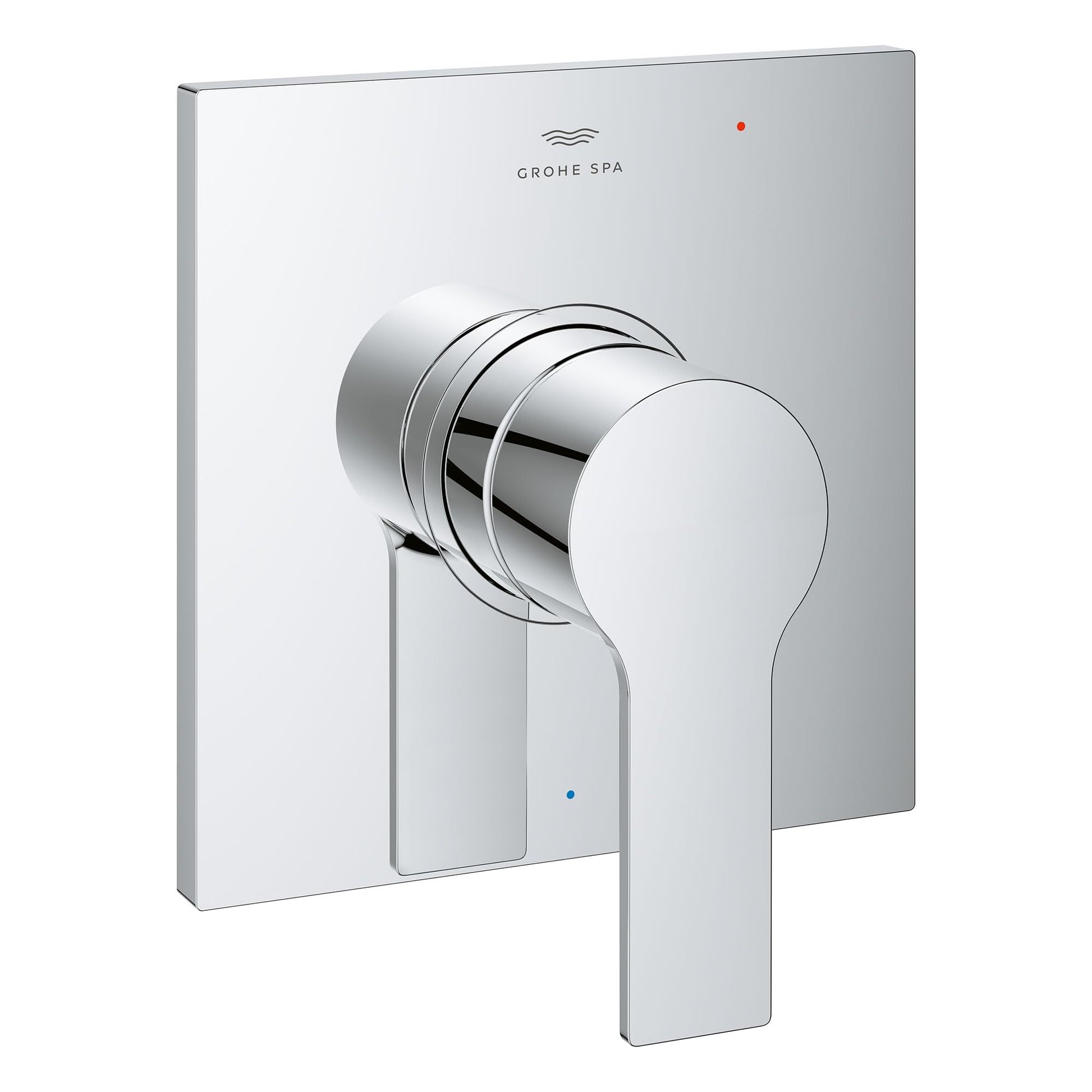 Grohe Allure chrome pressure balance valve trim with round handle and square mounting plate.