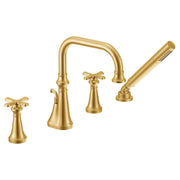Moen Colinet Two Handle Deck Mount Roman Tub Faucet Trim with Cross Handles and Handshower in Brushed Gold - TS44506BG
