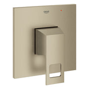 Grohe Eurocube brushed nickel pressure balance valve trim with square escutcheon plate and single lever handle.