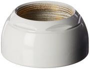White bonnet nut with threaded brass interior, dome-shaped design for faucet assembly.