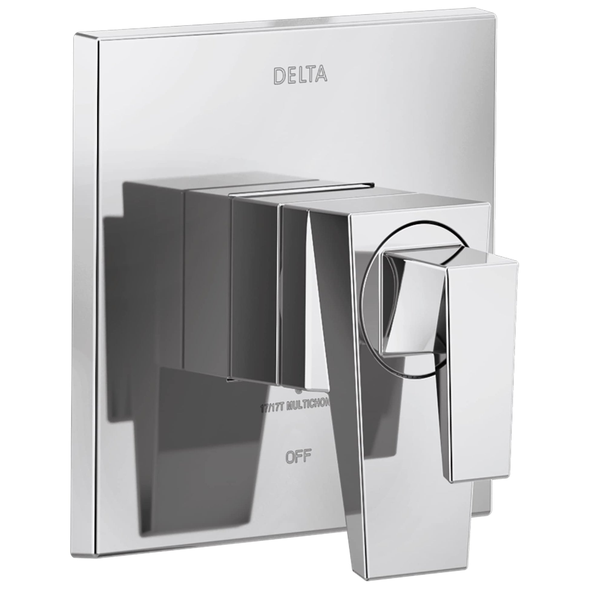 Chrome Delta Trillian 17 Series valve trim with single lever handle and integrated diverter for multi-choice functionality.