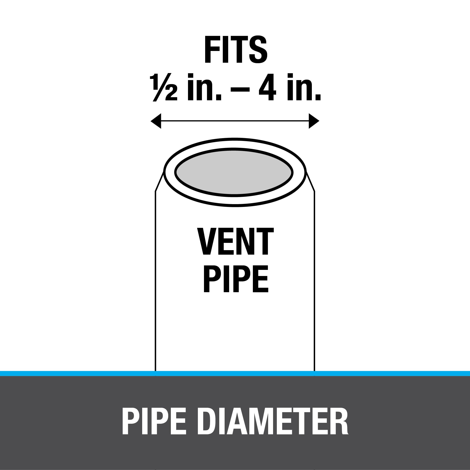 Black roof flashing with adjustable collar for vent pipes 1/2" to 4" diameter.