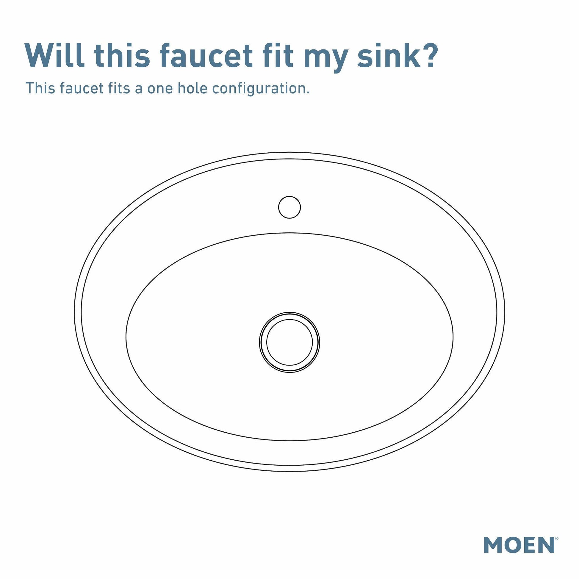 Diagram showing sink configuration with single hole opening for one-handle faucet installation.