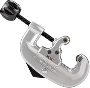 RIDGID screw feed tubing cutter with black knob handle and silver metal body marked for 5/8 to 2-1/8 inch cutting range.