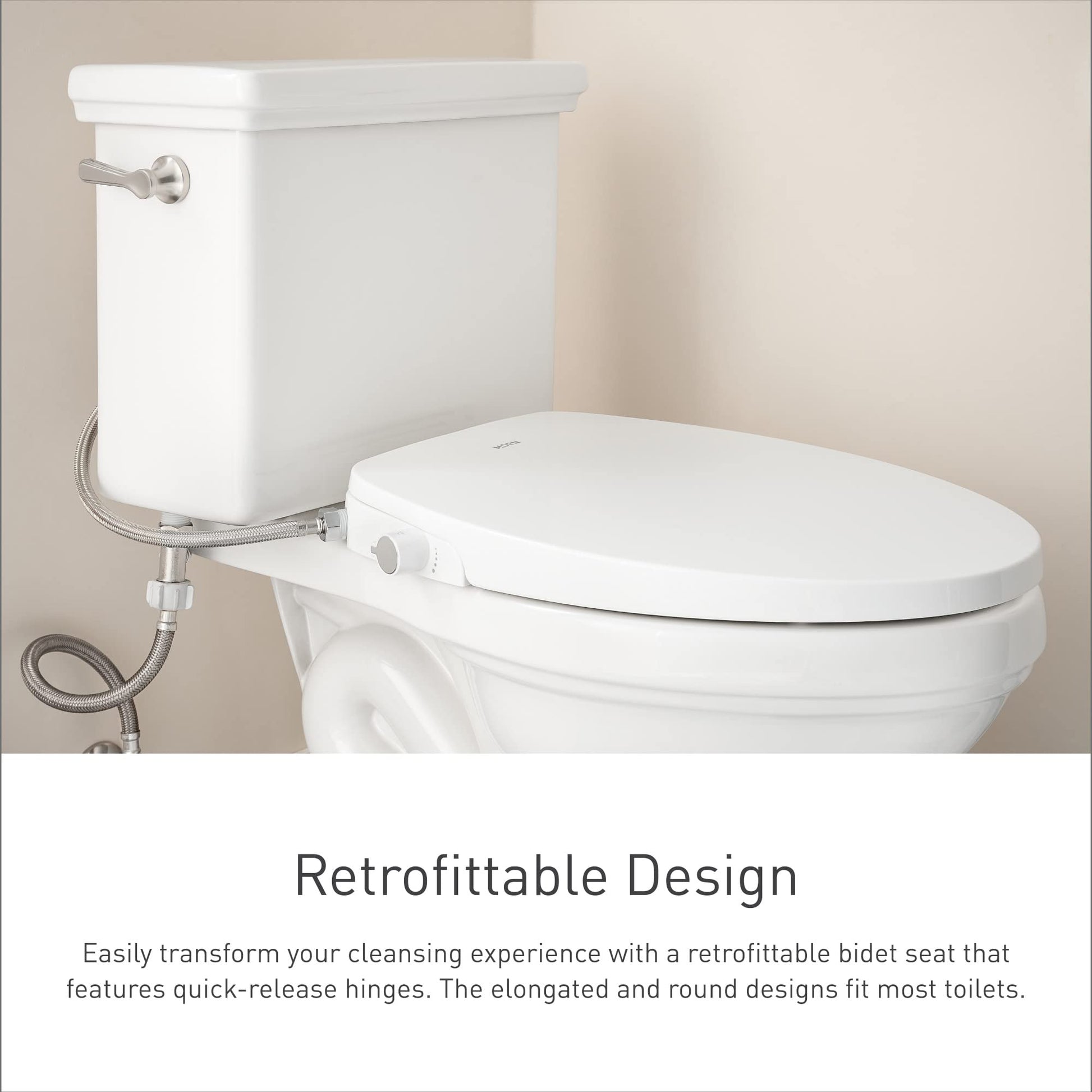 White electronic bidet toilet seat with remote control mounted on standard toilet bowl.