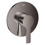 Grohe Lineare pressure balance valve trim with cylindrical handle and round escutcheon in hard graphite finish.